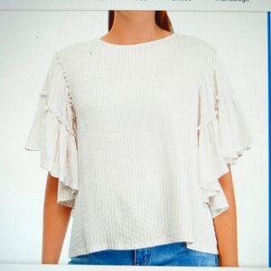 NWT Chelsea & Theodore Striped Flutter Sleeve Seersucker blouse, Size S